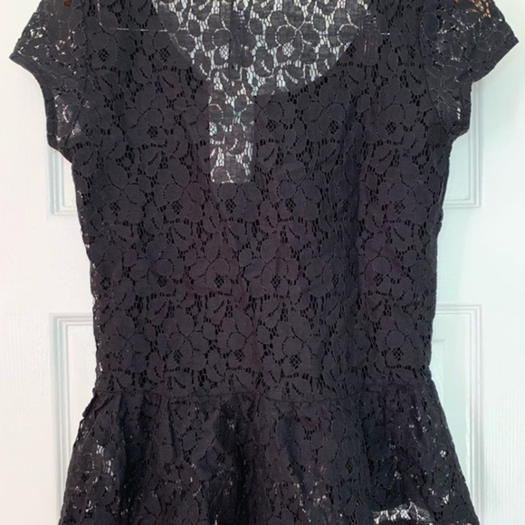 Black Semi Sheer Lace Peplum Top NWT Small - Picture 5 of 6
